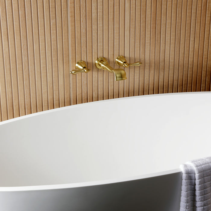 Kingston Heirloom KS5027ALTwo-Handle 3-Hole Wall Mount Roman Tub Faucet, Brushed Brass