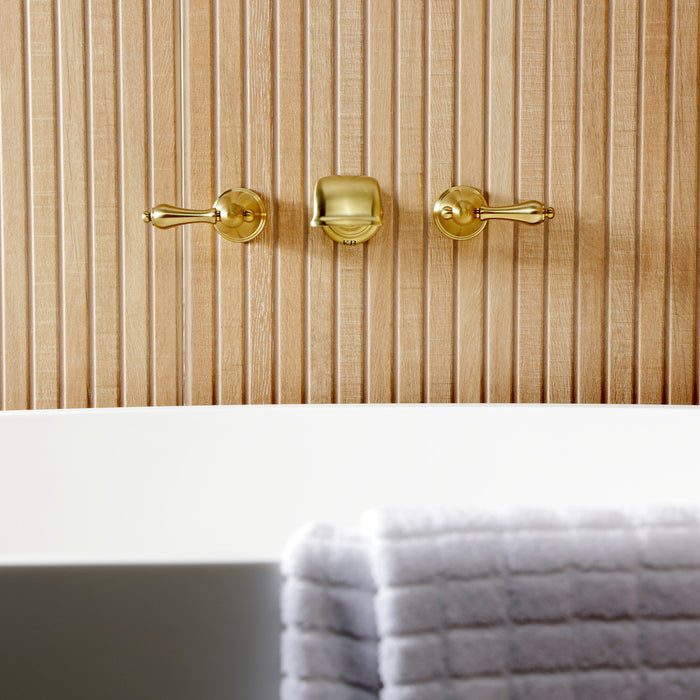 Kingston Heirloom KS5027ALTwo-Handle 3-Hole Wall Mount Roman Tub Faucet, Brushed Brass