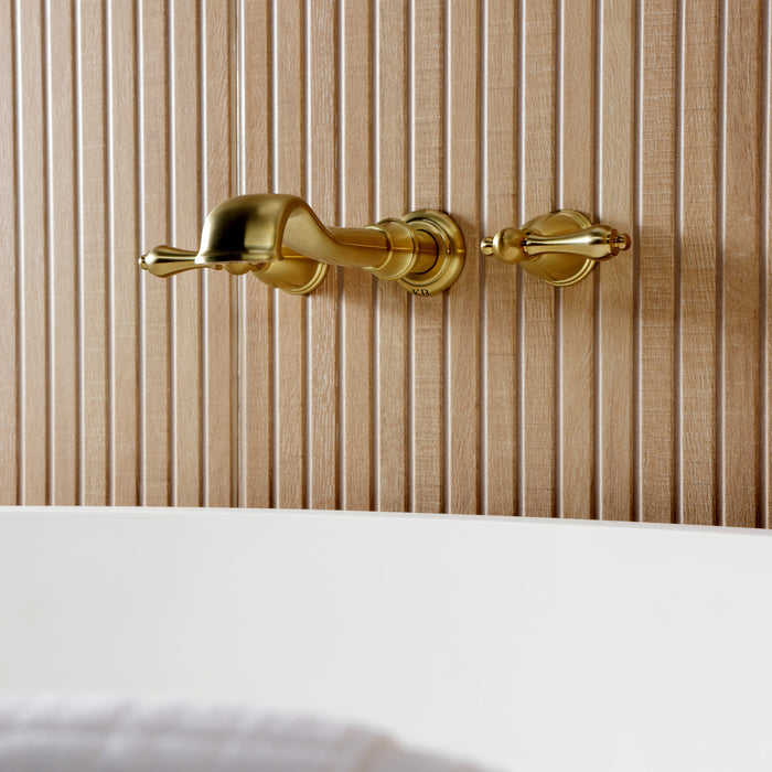 Kingston Heirloom KS5027ALTwo-Handle 3-Hole Wall Mount Roman Tub Faucet, Brushed Brass