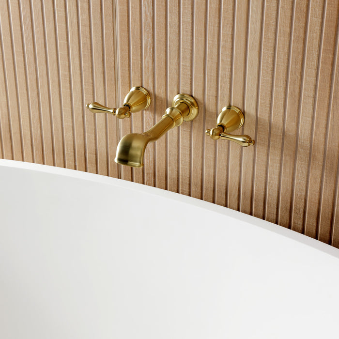 Kingston Heirloom KS5027ALTwo-Handle 3-Hole Wall Mount Roman Tub Faucet, Brushed Brass