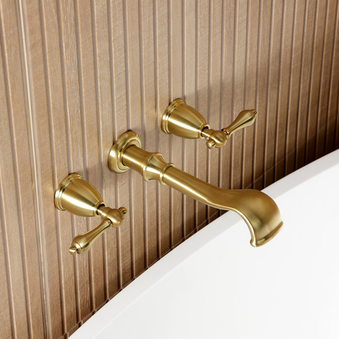 Kingston Heirloom KS5027ALTwo-Handle 3-Hole Wall Mount Roman Tub Faucet, Brushed Brass