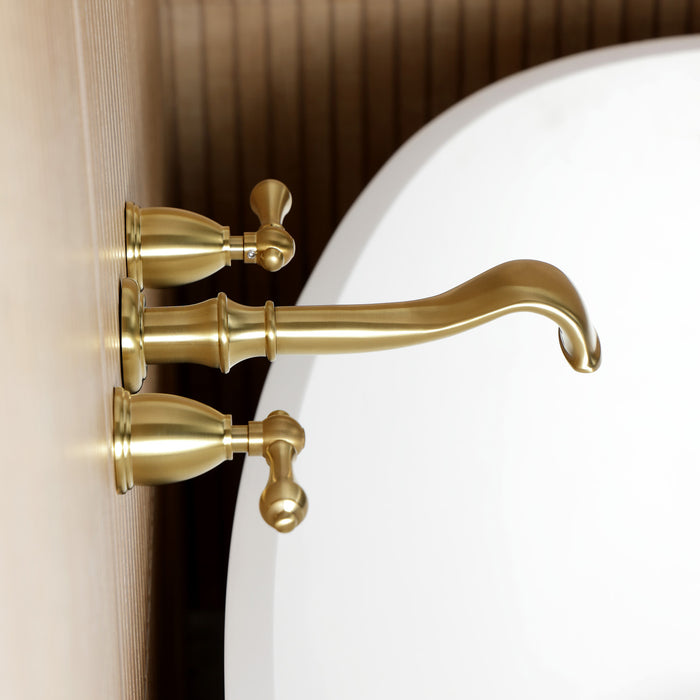 Kingston Heirloom KS5027ALTwo-Handle 3-Hole Wall Mount Roman Tub Faucet, Brushed Brass