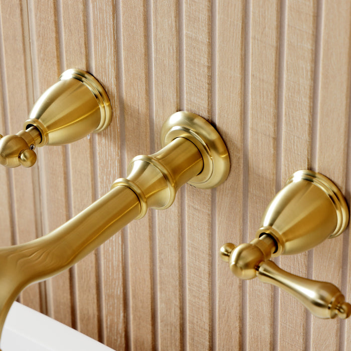 Kingston Heirloom KS5027ALTwo-Handle 3-Hole Wall Mount Roman Tub Faucet, Brushed Brass