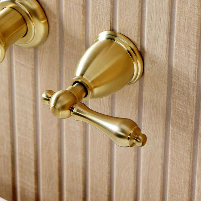 Kingston Heirloom KS5027ALTwo-Handle 3-Hole Wall Mount Roman Tub Faucet, Brushed Brass