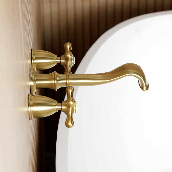 Kingston Heirloom KS5027AX Two-Handle 3-Hole Wall Mount Tub Faucet, Brushed Brass