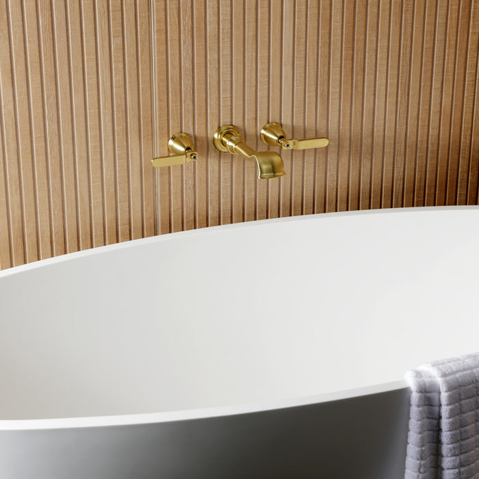 Kingston Tulare KS5027KL - Hallerbos Two-Handle 3-Hole Wall Mount Roman Tub Faucet, Brushed Brass