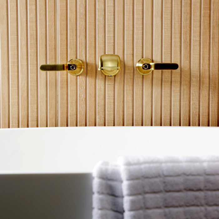 Kingston Tulare KS5027KL - Hallerbos Two-Handle 3-Hole Wall Mount Roman Tub Faucet, Brushed Brass