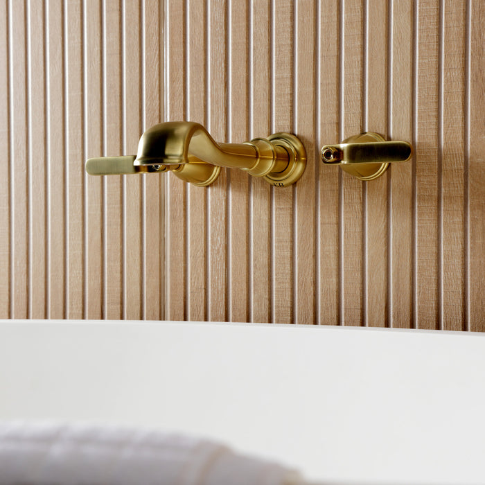 Kingston Tulare KS5027KL - Hallerbos Two-Handle 3-Hole Wall Mount Roman Tub Faucet, Brushed Brass