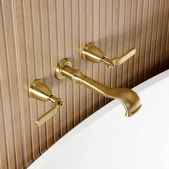 Kingston Tulare KS5027KL - Hallerbos Two-Handle 3-Hole Wall Mount Roman Tub Faucet, Brushed Brass
