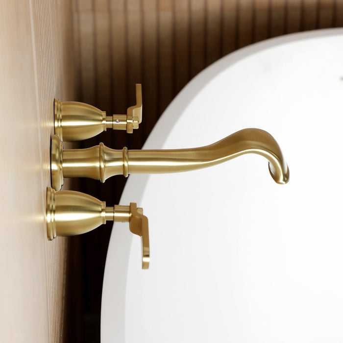 Kingston Tulare KS5027KL - Hallerbos Two-Handle 3-Hole Wall Mount Roman Tub Faucet, Brushed Brass