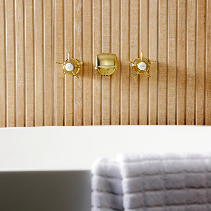 Kingston Heirloom KS5027NX - Hamilton Two-Handle 3-Hole Wall Mount Tub Faucet, Brushed Brass