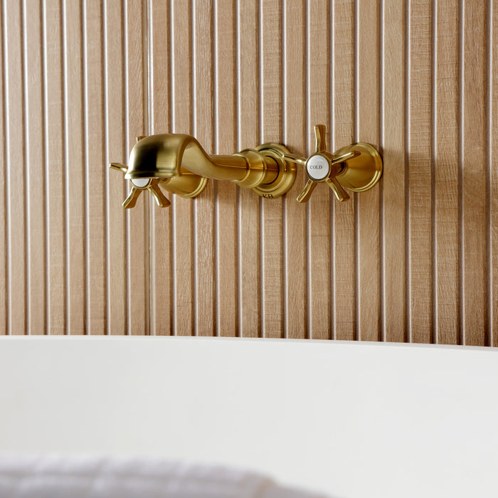 Kingston Heirloom KS5027NX - Hamilton Two-Handle 3-Hole Wall Mount Tub Faucet, Brushed Brass