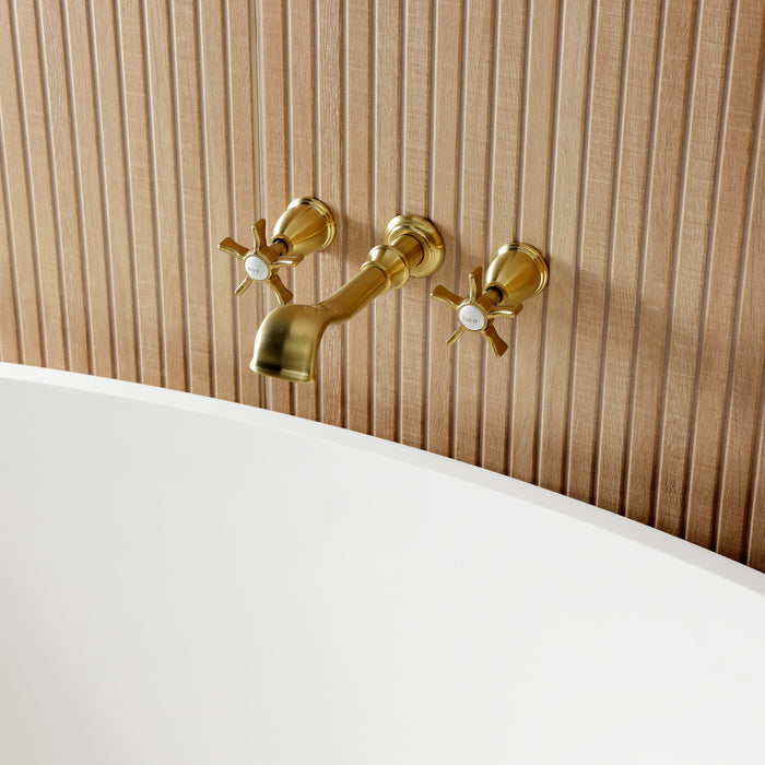 Kingston Heirloom KS5027NX - Hamilton Two-Handle 3-Hole Wall Mount Tub Faucet, Brushed Brass