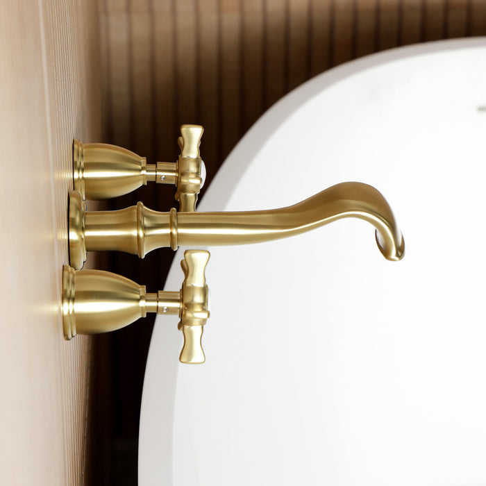 Kingston Heirloom KS5027NX - Hamilton Two-Handle 3-Hole Wall Mount Roman Tub Faucet, Brushed Brass
