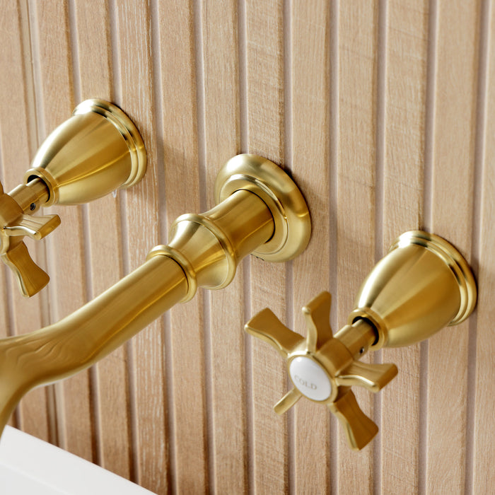 Kingston Heirloom KS5027NX - Hamilton Two-Handle 3-Hole Wall Mount Tub Faucet, Brushed Brass