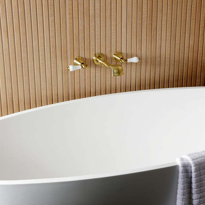 KS5027PL Two-Handle 3-Hole Wall Mount Roman Tub Faucet, Brushed Brass