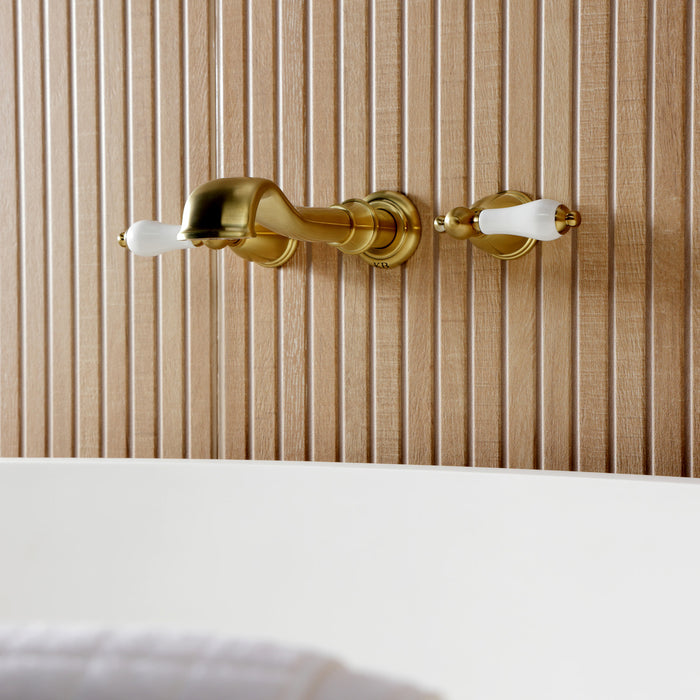 KS5027PL Two-Handle 3-Hole Wall Mount Roman Tub Faucet, Brushed Brass