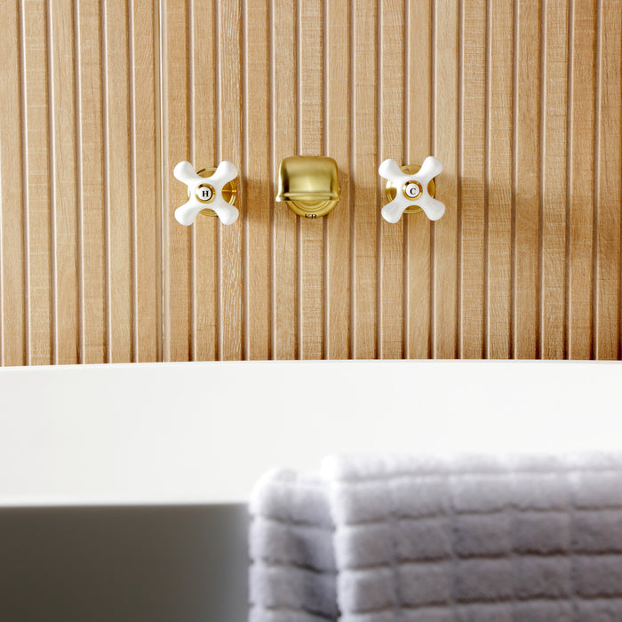 Kingston Heirloom KS5027PX Two-Handle 3-Hole Wall Mount Tub Faucet, Brushed Brass