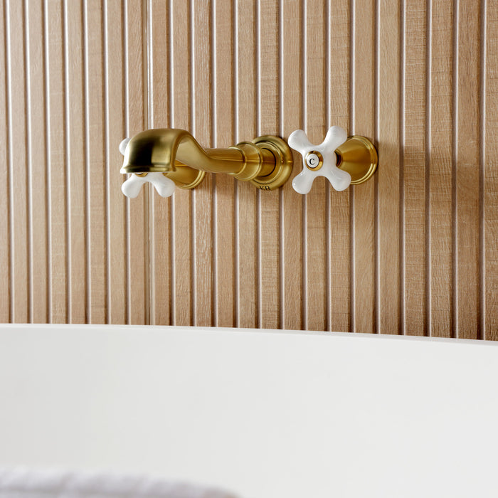 Kingston Heirloom KS5027PXTwo-Handle 3-Hole Wall Mount Roman Tub Faucet, Brushed Brass