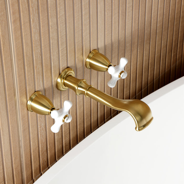 Kingston Heirloom KS5027PX Two-Handle 3-Hole Wall Mount Tub Faucet, Brushed Brass