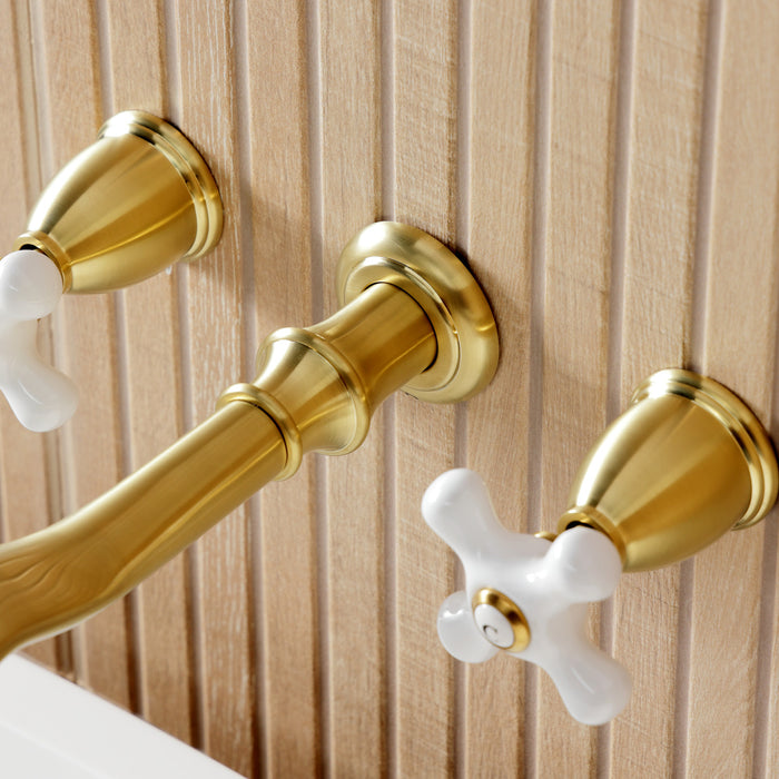 Kingston Heirloom KS5027PX Two-Handle 3-Hole Wall Mount Tub Faucet, Brushed Brass