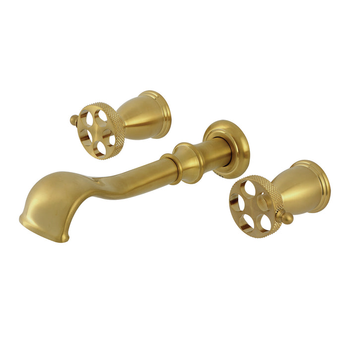 Kingston Tulare KS5027RKX - Webb Two-Handle 3-Hole Wall Mount Roman Tub Faucet with Knurled Handle, Brushed Brass
