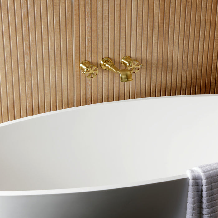 Kingston Tulare KS5027RX - Belknap Two-Handle 3-Hole Wall Mount Roman Tub Faucet, Brushed Brass