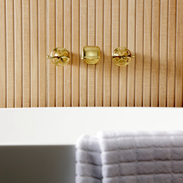 Kingston Tulare KS5027RX - Belknap Two-Handle 3-Hole Wall Mount Roman Tub Faucet, Brushed Brass
