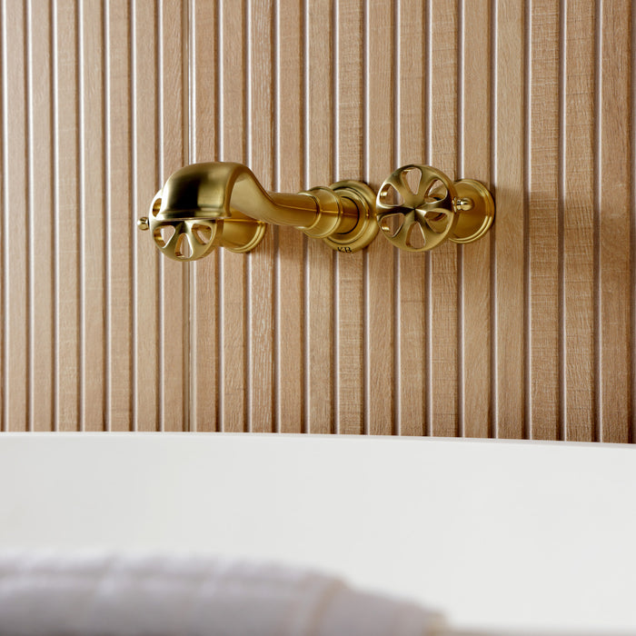 Kingston Tulare KS5027RX - Belknap Two-Handle 3-Hole Wall Mount Tub Faucet, Brushed Brass
