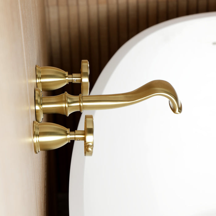 Kingston Tulare KS5027RX - Belknap Two-Handle 3-Hole Wall Mount Tub Faucet, Brushed Brass