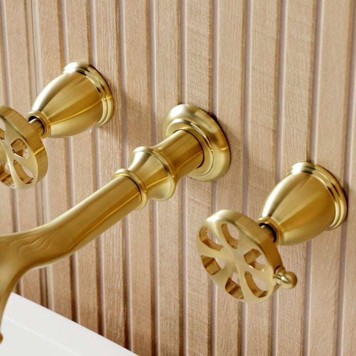 Kingston Tulare KS5027RX - Belknap Two-Handle 3-Hole Wall Mount Roman Tub Faucet, Brushed Brass