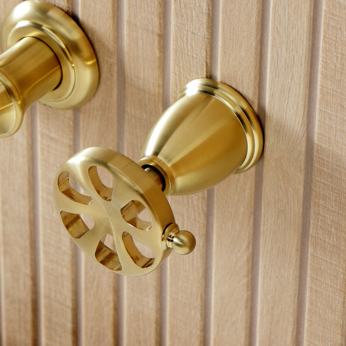 Kingston Tulare KS5027RX - Belknap Two-Handle 3-Hole Wall Mount Roman Tub Faucet, Brushed Brass