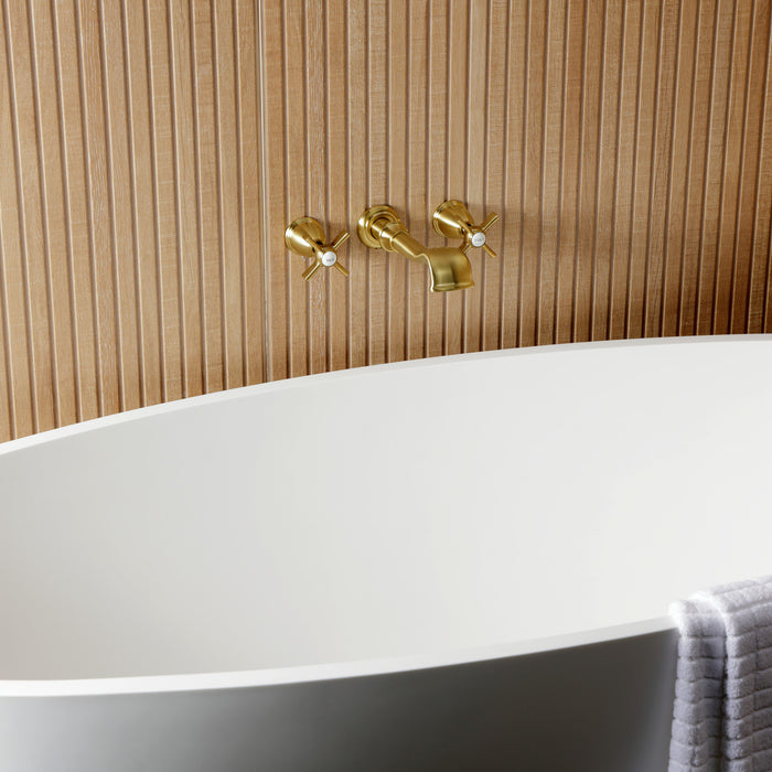 Kingston Tulare KS5027ZX - Millennium Two-Handle 3-Hole Wall Mount Roman Tub Faucet, Brushed Brass