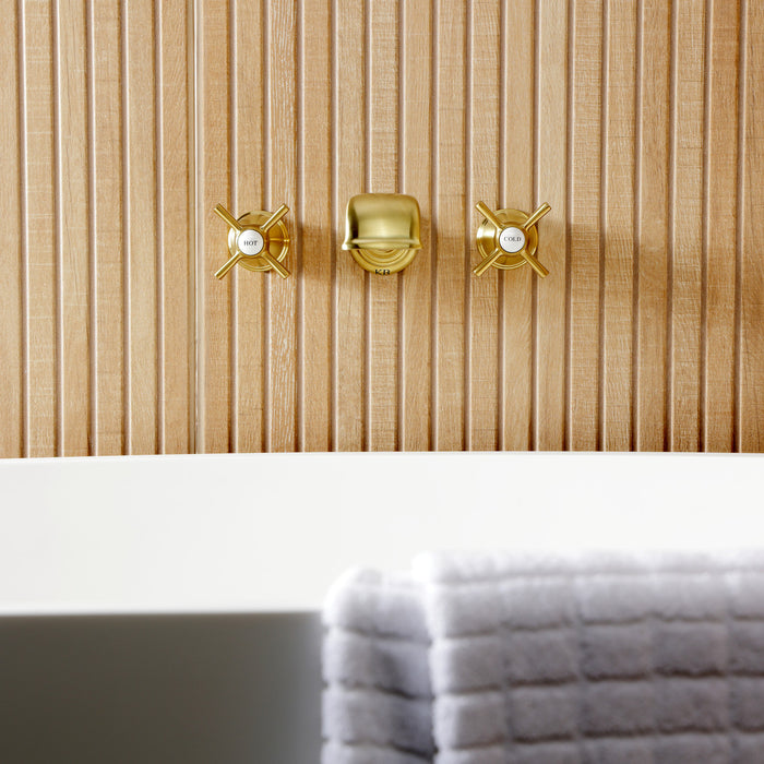 Kingston Tulare KS5027ZX - Millennium Two-Handle 3-Hole Wall Mount Roman Tub Faucet, Brushed Brass