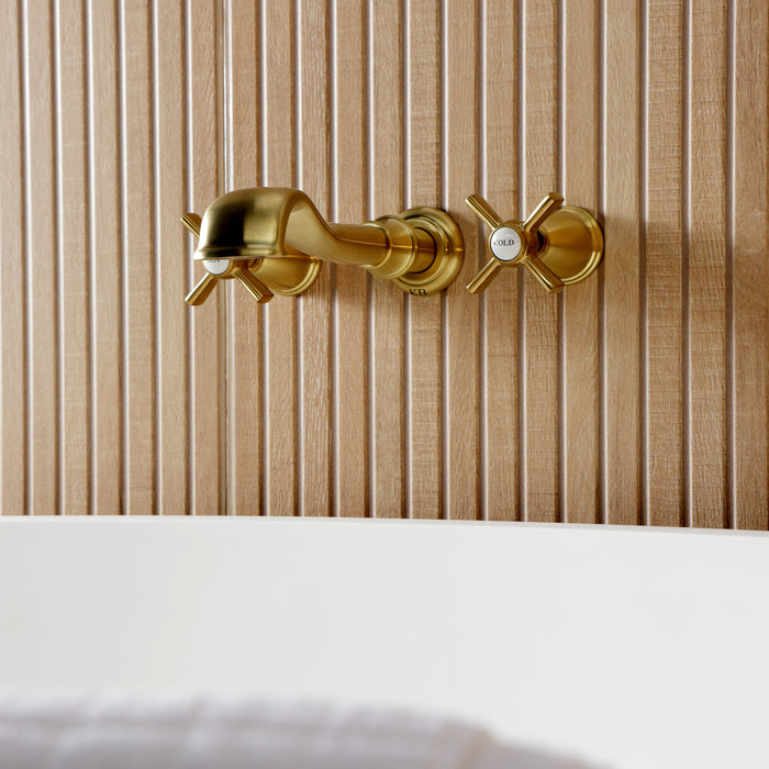 Kingston Tulare KS5027ZX - Millennium Two-Handle 3-Hole Wall Mount Roman Tub Faucet, Brushed Brass