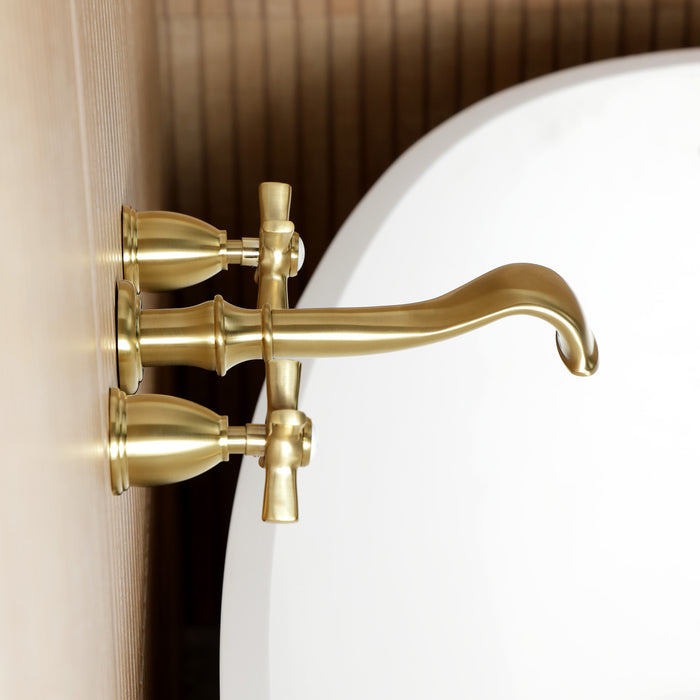 Kingston Tulare KS5027ZX - Millennium Two-Handle 3-Hole Wall Mount Roman Tub Faucet, Brushed Brass