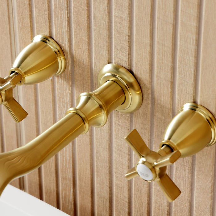 Kingston Tulare KS5027ZX - Millennium Two-Handle 3-Hole Wall Mount Tub Faucet, Brushed Brass