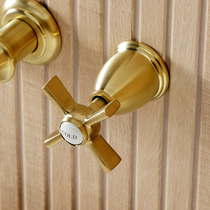 Kingston Tulare KS5027ZX - Millennium Two-Handle 3-Hole Wall Mount Tub Faucet, Brushed Brass