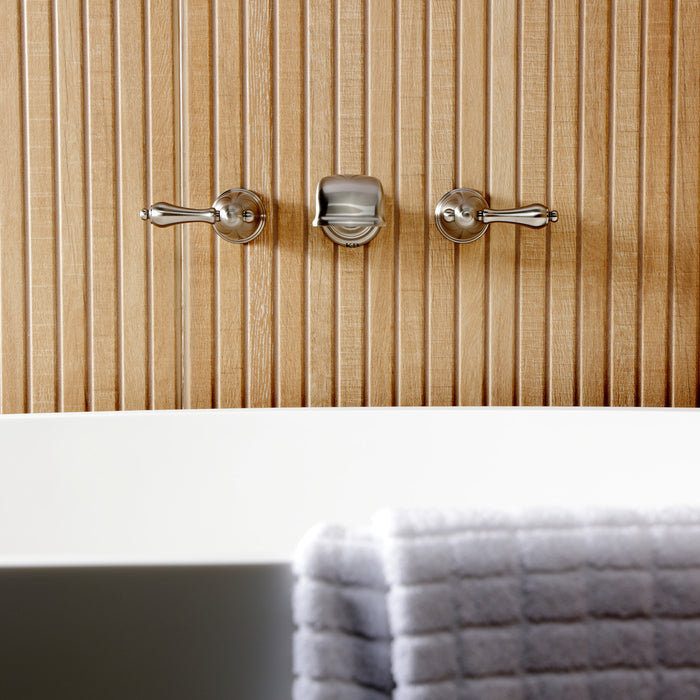 Kingston Heirloom KS5028ALTwo-Handle 3-Hole Wall Mount Roman Tub Faucet, Brushed Nickel