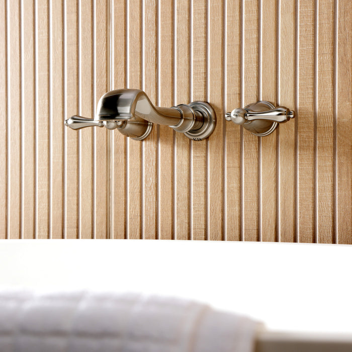 Kingston Heirloom KS5028ALTwo-Handle 3-Hole Wall Mount Roman Tub Faucet, Brushed Nickel