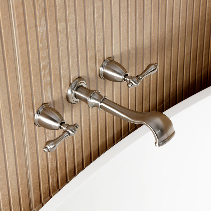 Kingston Heirloom KS5028ALTwo-Handle 3-Hole Wall Mount Roman Tub Faucet, Brushed Nickel