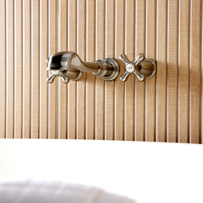Kingston Heirloom KS5028AX Two-Handle 3-Hole Wall Mount Tub Faucet, Brushed Nickel