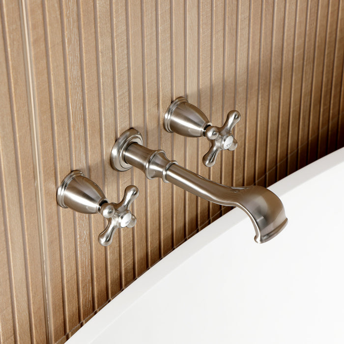 Kingston Heirloom KS5028AX Two-Handle 3-Hole Wall Mount Tub Faucet, Brushed Nickel