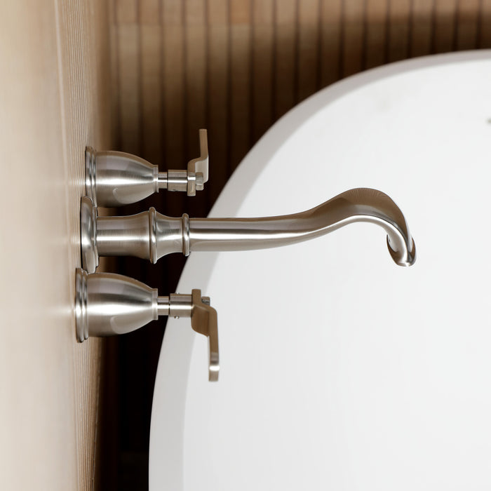Kingston Tulare KS5028KL - Hallerbos Two-Handle 3-Hole Wall Mount Roman Tub Faucet, Brushed Nickel