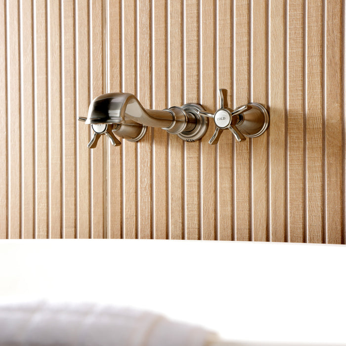 Kingston Heirloom KS5028NX - Hamilton Two-Handle 3-Hole Wall Mount Tub Faucet, Brushed Nickel