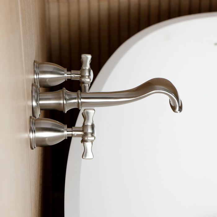 Kingston Heirloom KS5028NX - Hamilton Two-Handle 3-Hole Wall Mount Tub Faucet, Brushed Nickel