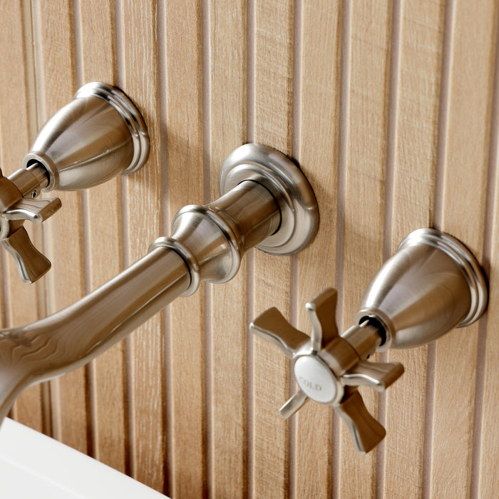 Kingston Heirloom KS5028NX - Hamilton Two-Handle 3-Hole Wall Mount Tub Faucet, Brushed Nickel