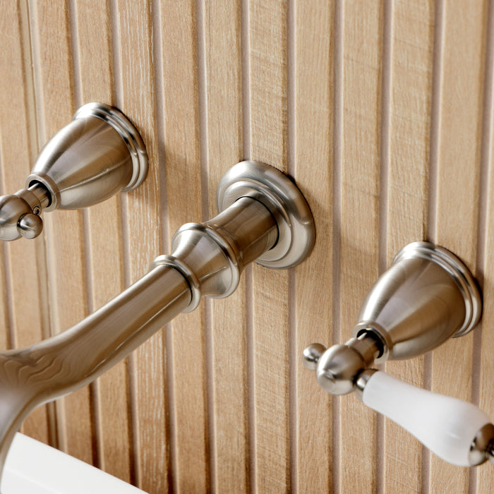 Kingston Heirloom KS5028PLTwo-Handle 3-Hole Wall Mount Roman Tub Faucet, Brushed Nickel