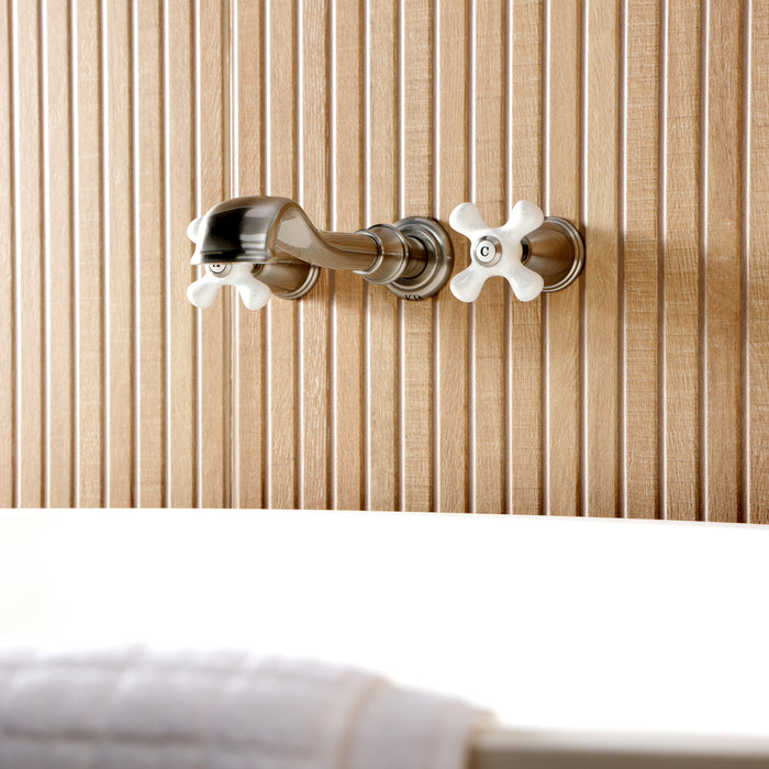 Kingston Heirloom KS5028PXTwo-Handle 3-Hole Wall Mount Roman Tub Faucet, Brushed Nickel