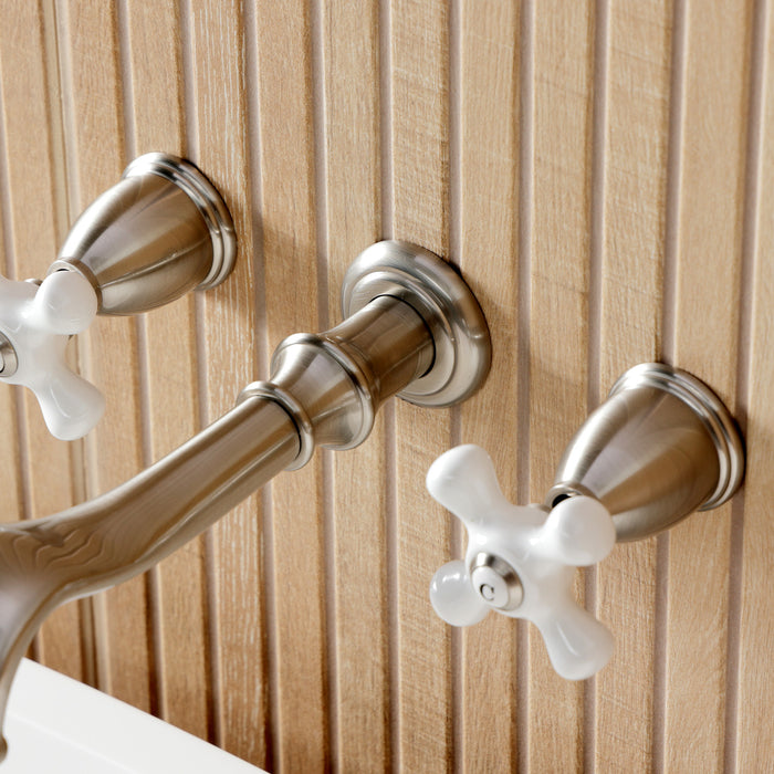 Kingston Heirloom KS5028PXTwo-Handle 3-Hole Wall Mount Roman Tub Faucet, Brushed Nickel